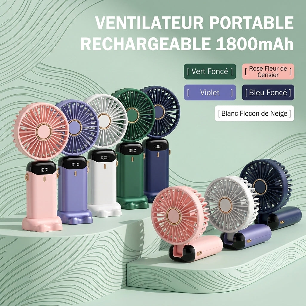 Mini Ventilateur de Cou Portable et Pliable - Rechargeable USB, Écran LED & Support Téléphone