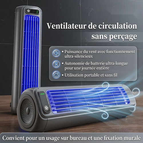 Ventilateur 2000 mAh Sans Pales Multi-Positions | Sans Fil, Silencieux & Rechargeable USB-C
