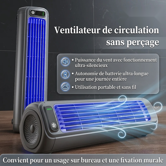 Ventilateur 2000 mAh Sans Pales Multi-Positions | Sans Fil, Silencieux & Rechargeable USB-C