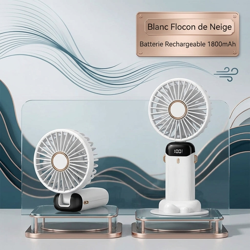 Mini Ventilateur de Cou Portable et Pliable - Rechargeable USB, Écran LED & Support Téléphone
