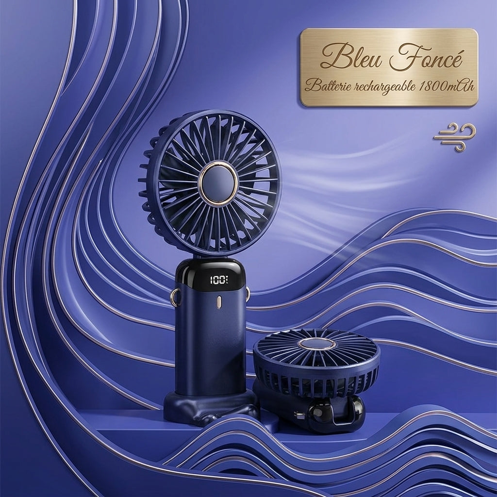 Mini Ventilateur de Cou Portable et Pliable - Rechargeable USB, Écran LED & Support Téléphone