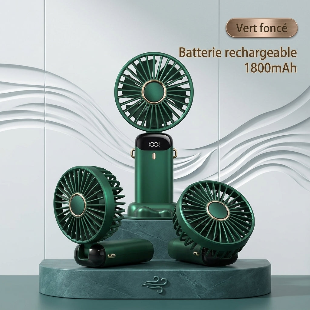 Mini Ventilateur de Cou Portable et Pliable - Rechargeable USB, Écran LED & Support Téléphone