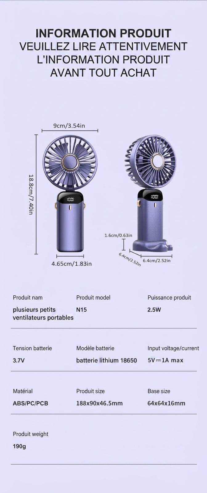 Mini Ventilateur de Cou Portable et Pliable - Rechargeable USB, Écran LED & Support Téléphone