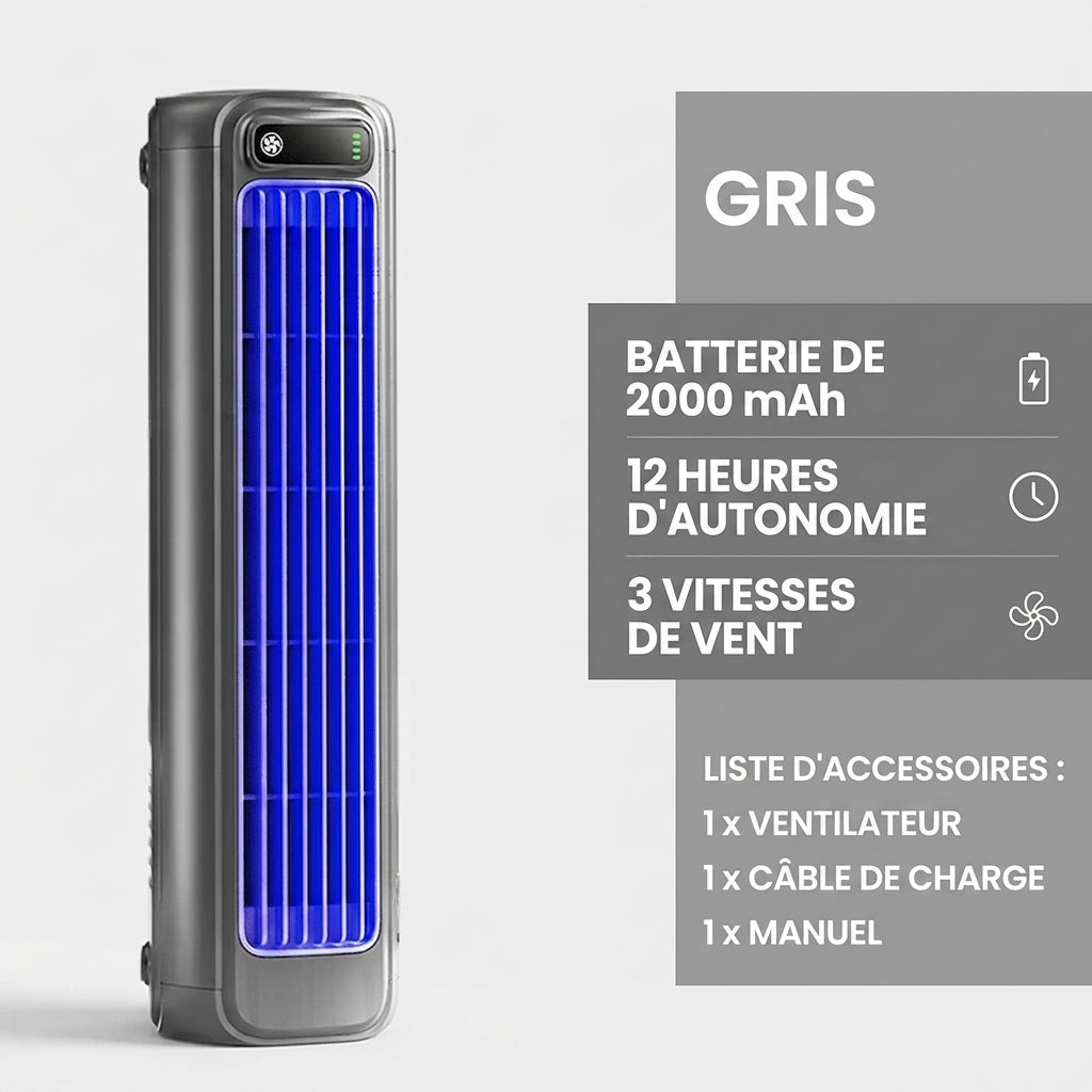 Ventilateur 2000 mAh Sans Pales Multi-Positions | Sans Fil, Silencieux & Rechargeable USB-C