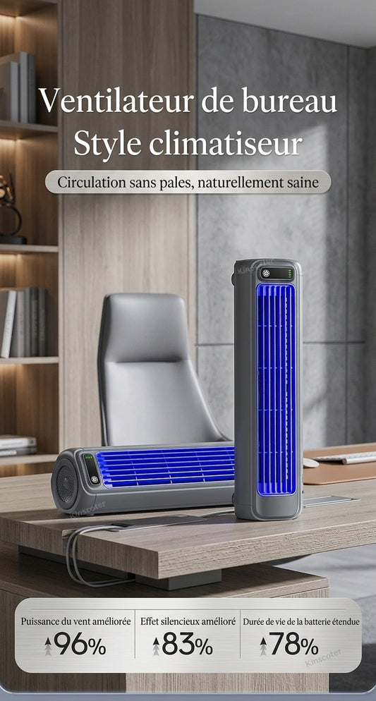 Ventilateur 2000 mAh Sans Pales Multi-Positions | Sans Fil, Silencieux & Rechargeable USB-C